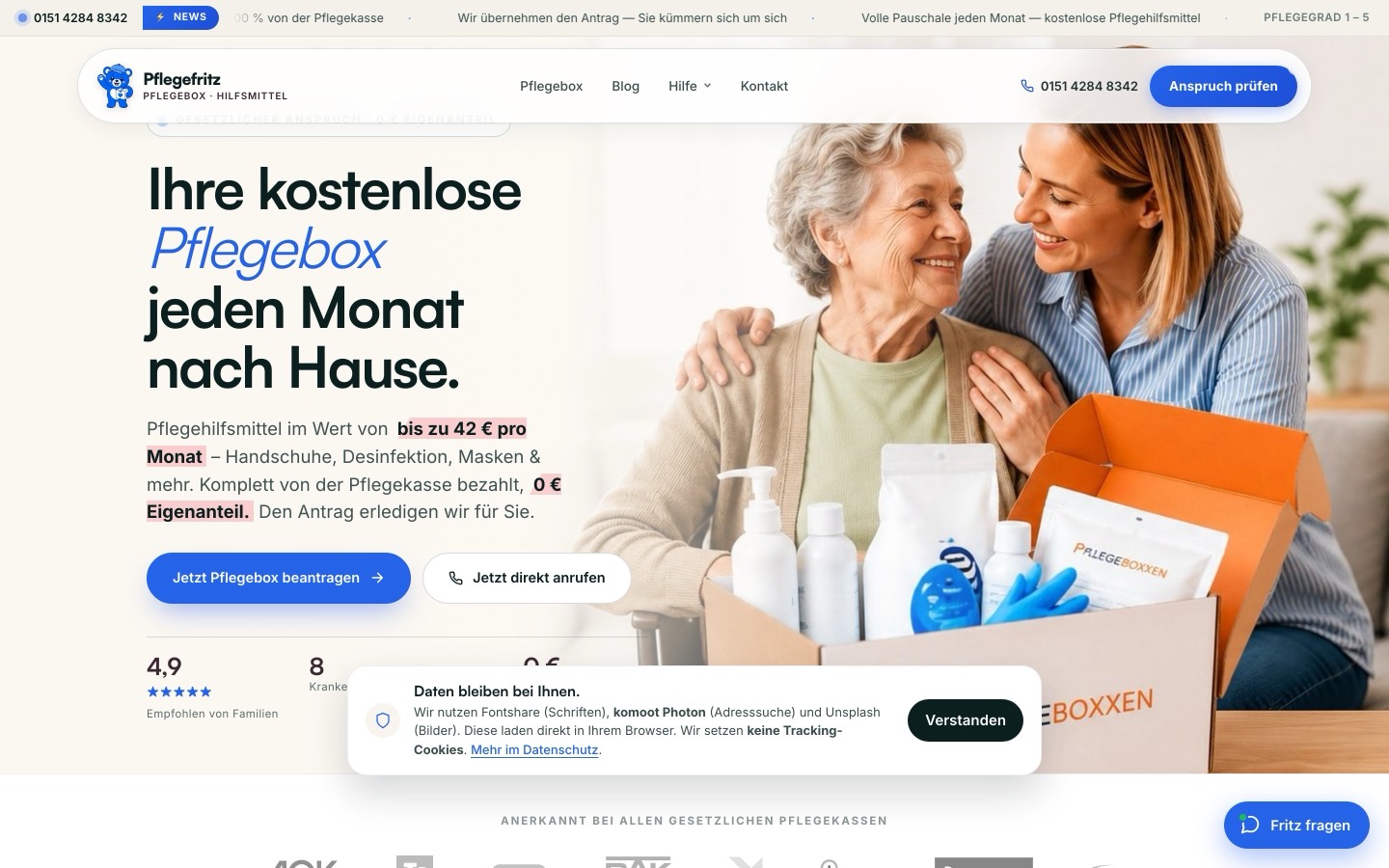 Pflege Fritz – kostenlose Pflegebox